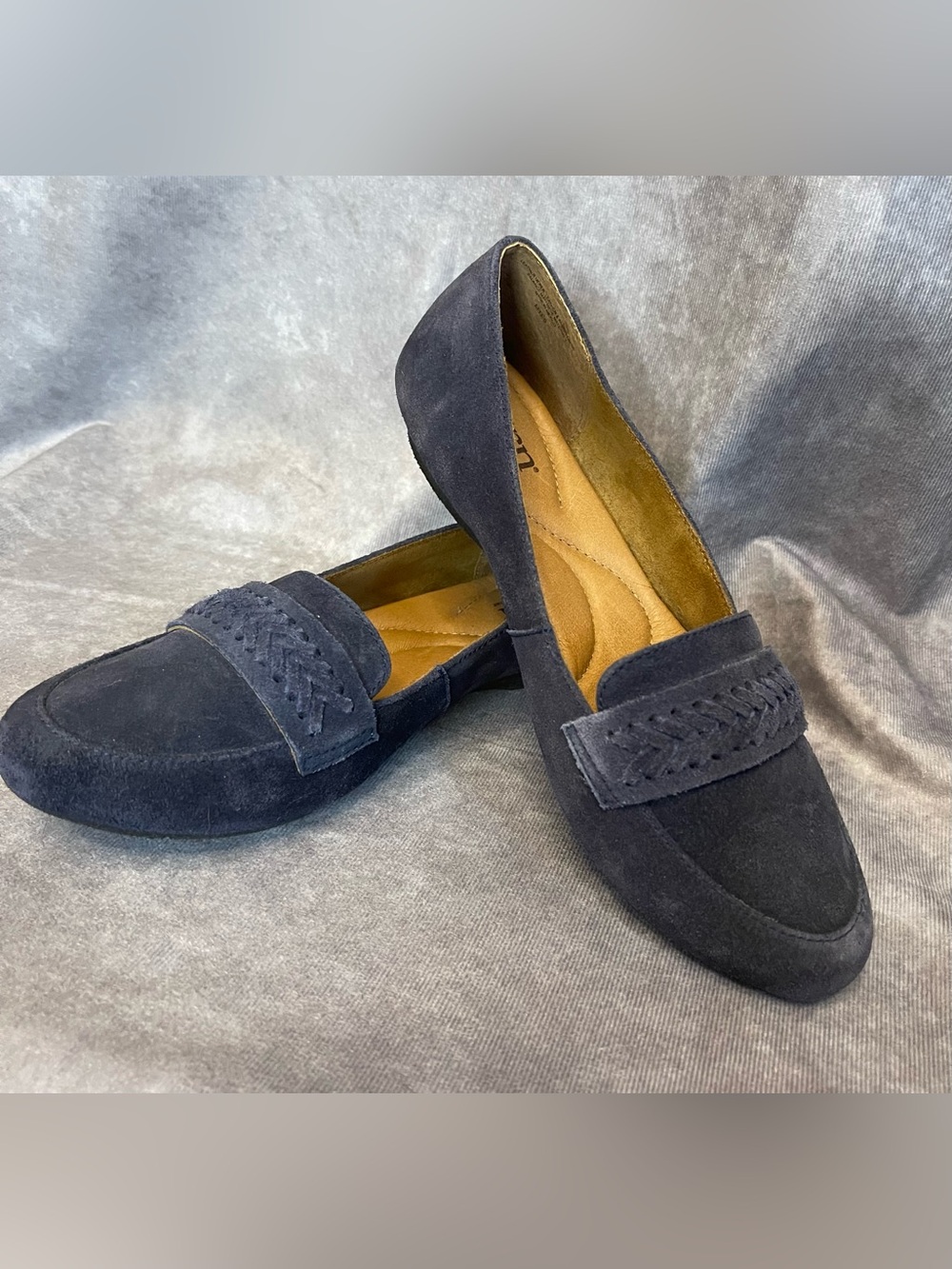 Born Alkia Navy Suede Braided Penny Loafers